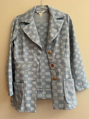 1970’s Pendleton Powder Blue Plaid Blazer And Pans with Silver  Buttons
